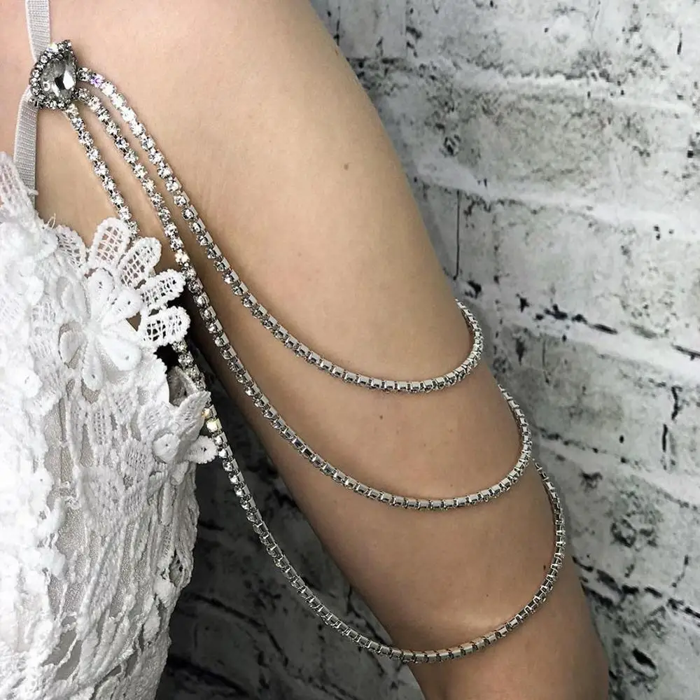 Luxury Wedding Rhinestones Shoulder Chain Multi Layers Bridal Shoulder Jewelry Fashion Straps Upper Arm Chains For Women 2024