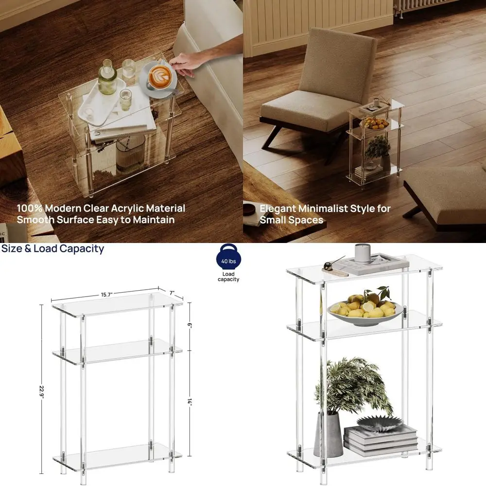 

Clear Acrylic 3-Tier Slim Side Table, 7 Wide, 15.7 L x 22.9 H for Small Spaces