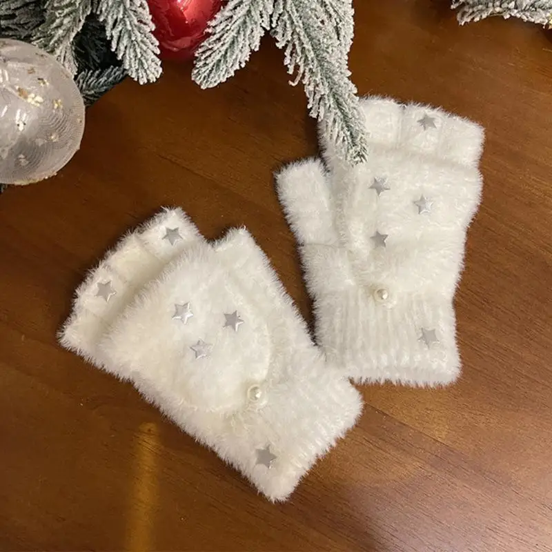 

39BD Half Finger Gloves Flap Cover Gloves Winter Hand Warmer for Reading and Writing