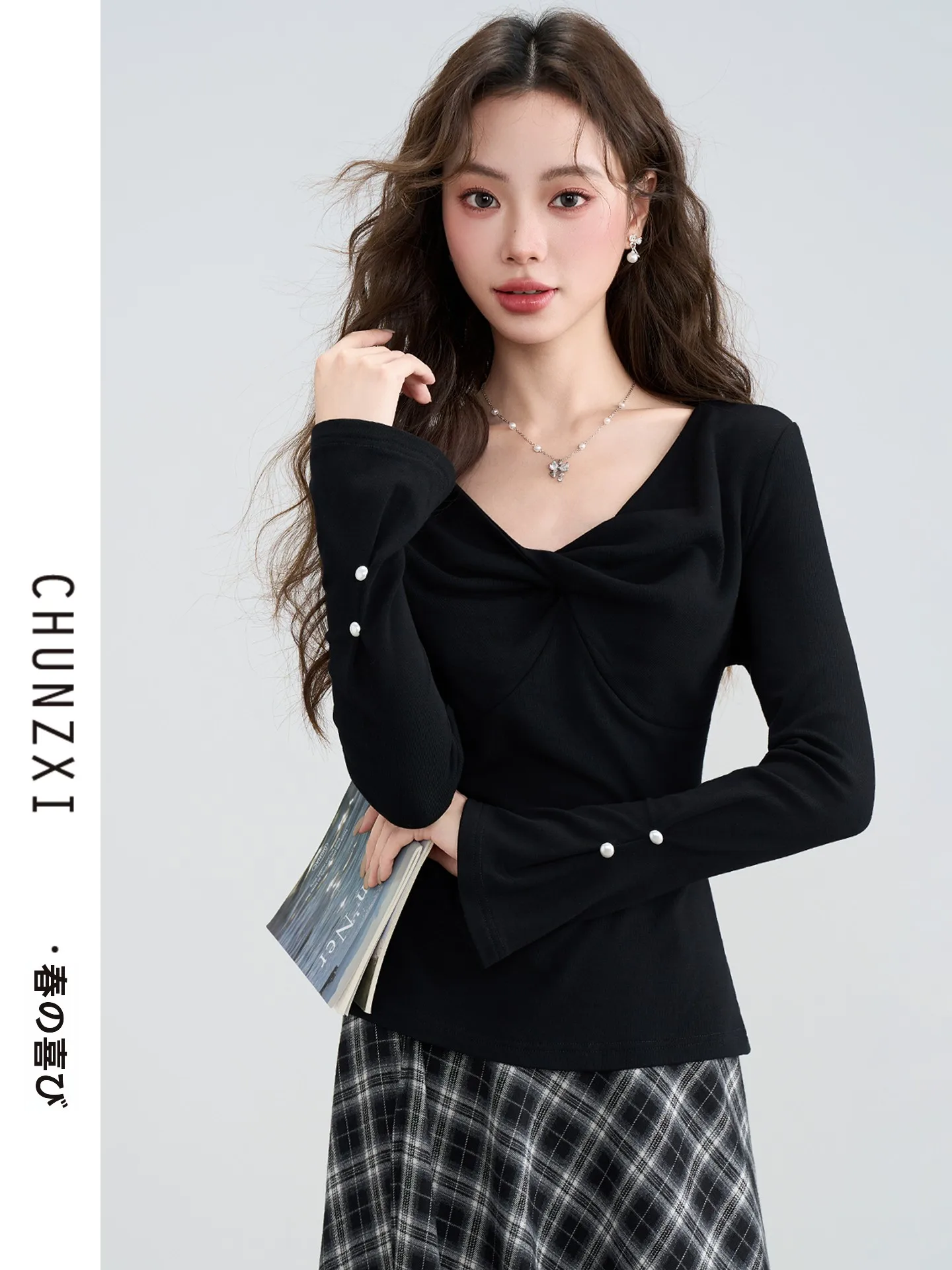 

Spring New Sle Women's Slim Fit V-Ne Knitted Sweater Soft Long Sve Base Layer Top Vintage Sle Elastic Pure Color