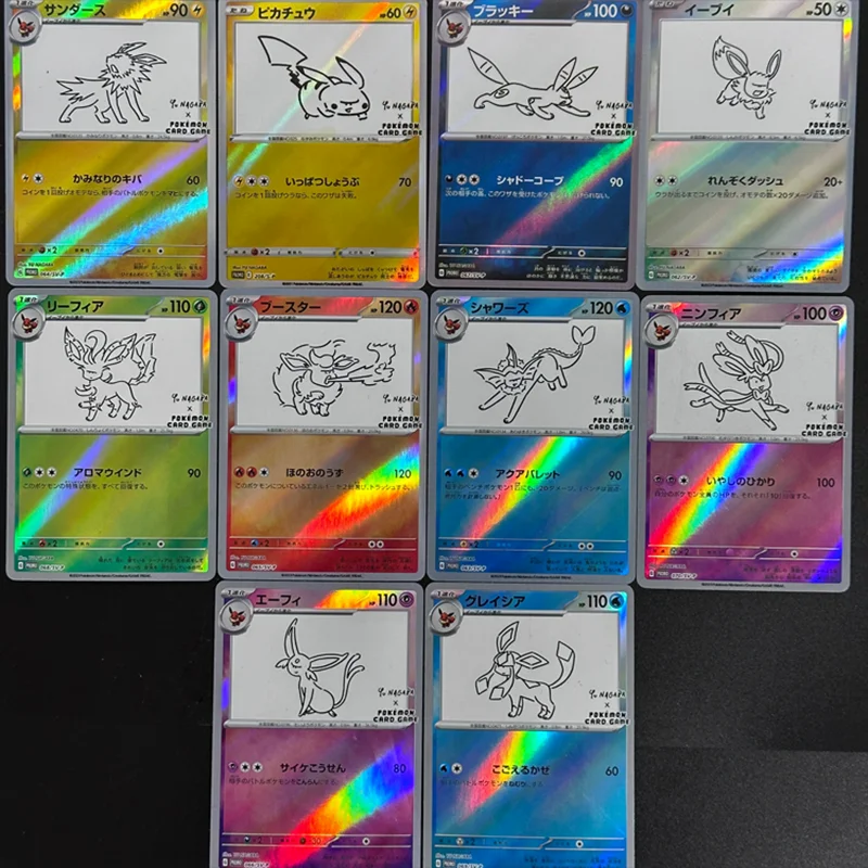 DIY Anime TCG Sammelkarten Eevee Familie Leafeon Flareon Espeon Vaporeon Reflektierende Farbblitz-Folie Japanische Sammelkarten