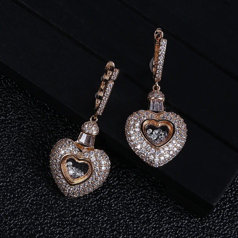Hot Sale 18K Real Gold Plating Luxe Koper Ingelegde Zirkoon Hart Oorringen Elegante Sweet Dames Koreaanse Sieraden Oorbellen