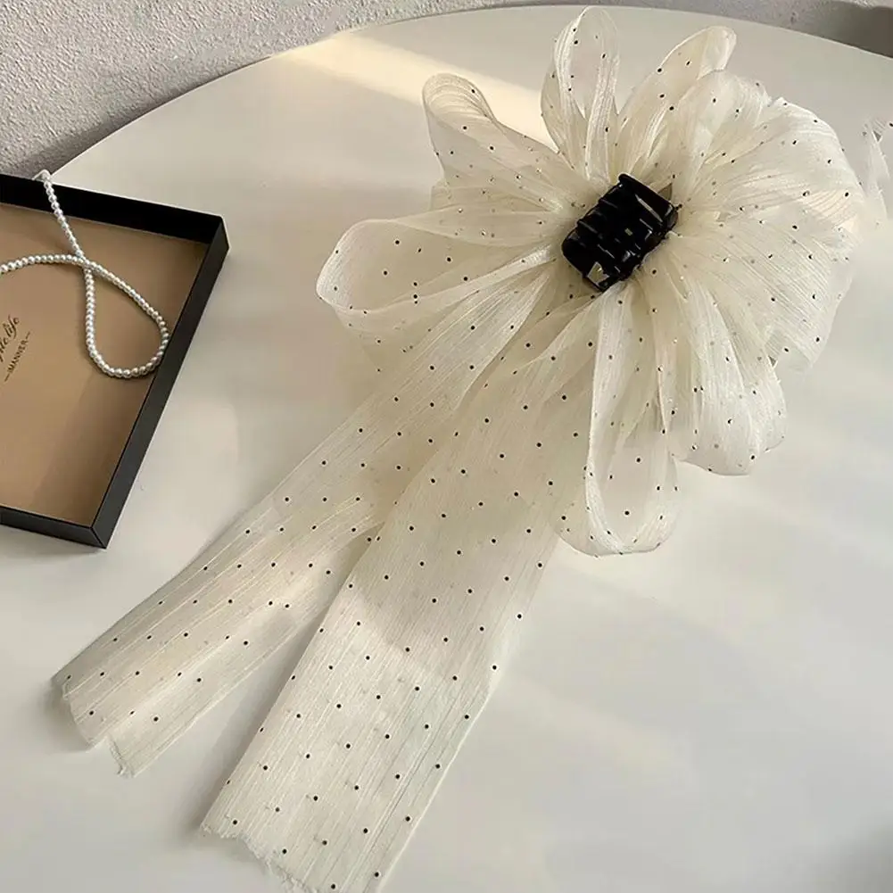 Clip artiglio per capelli con fiocco in rete grande dolce elegante semplice forcina per capelli donna coda di cavallo Clip per granchio nastro per ragazze accessori per capelli antiscivolo