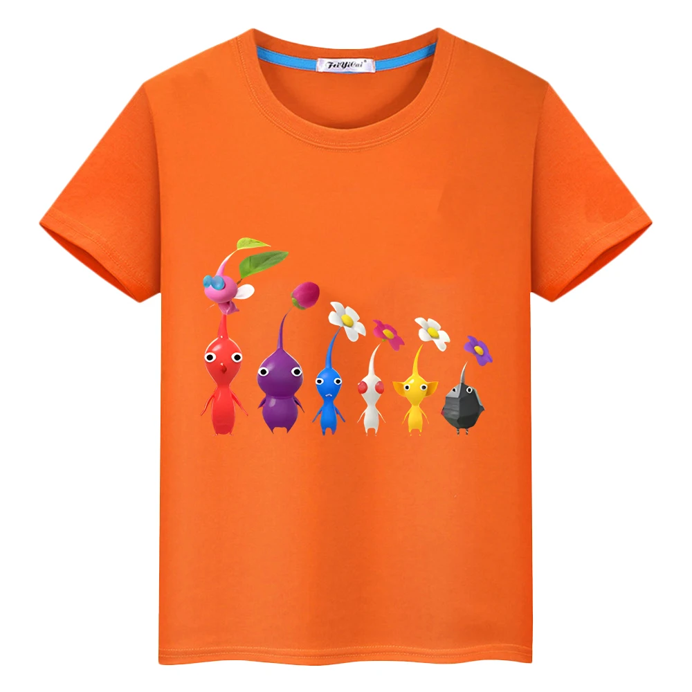 Pikmin Summer boy girl clothes Print Cute T-shirt 100%Cotton Short cartoons Tops anime Tees pride tshirt y2k Tshirt kid Day gift image 4