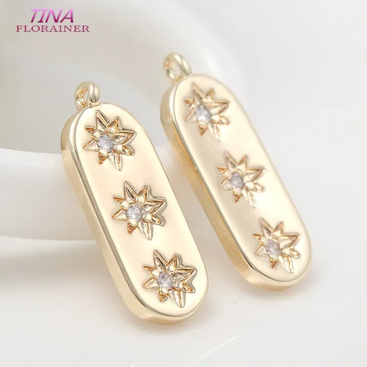 14k gold Color plated brass zircon stars tag shape charm pendants for diy earring necklace bracelet jewelry making accessories