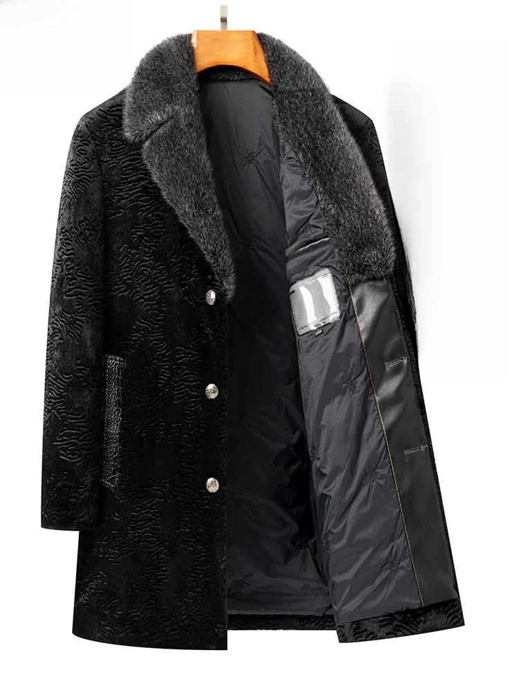 

TUCANO Peaco Men's Thiened Warmth Busin Luxury Coat Long Collar Fur Collar Mid-Length Outerwear Polyester Fiber