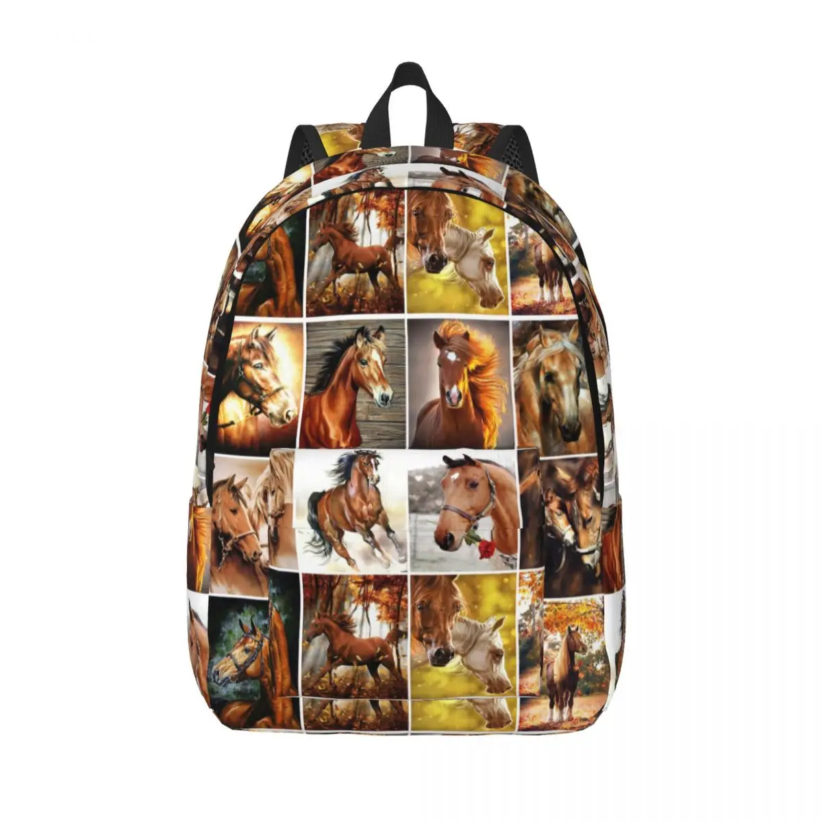 Mochila con Collage de caballos para niños y niñas, mochila escolar para estudiantes, mochila para amantes de los animales galopantes, bolsa de regalo para preescolar primaria