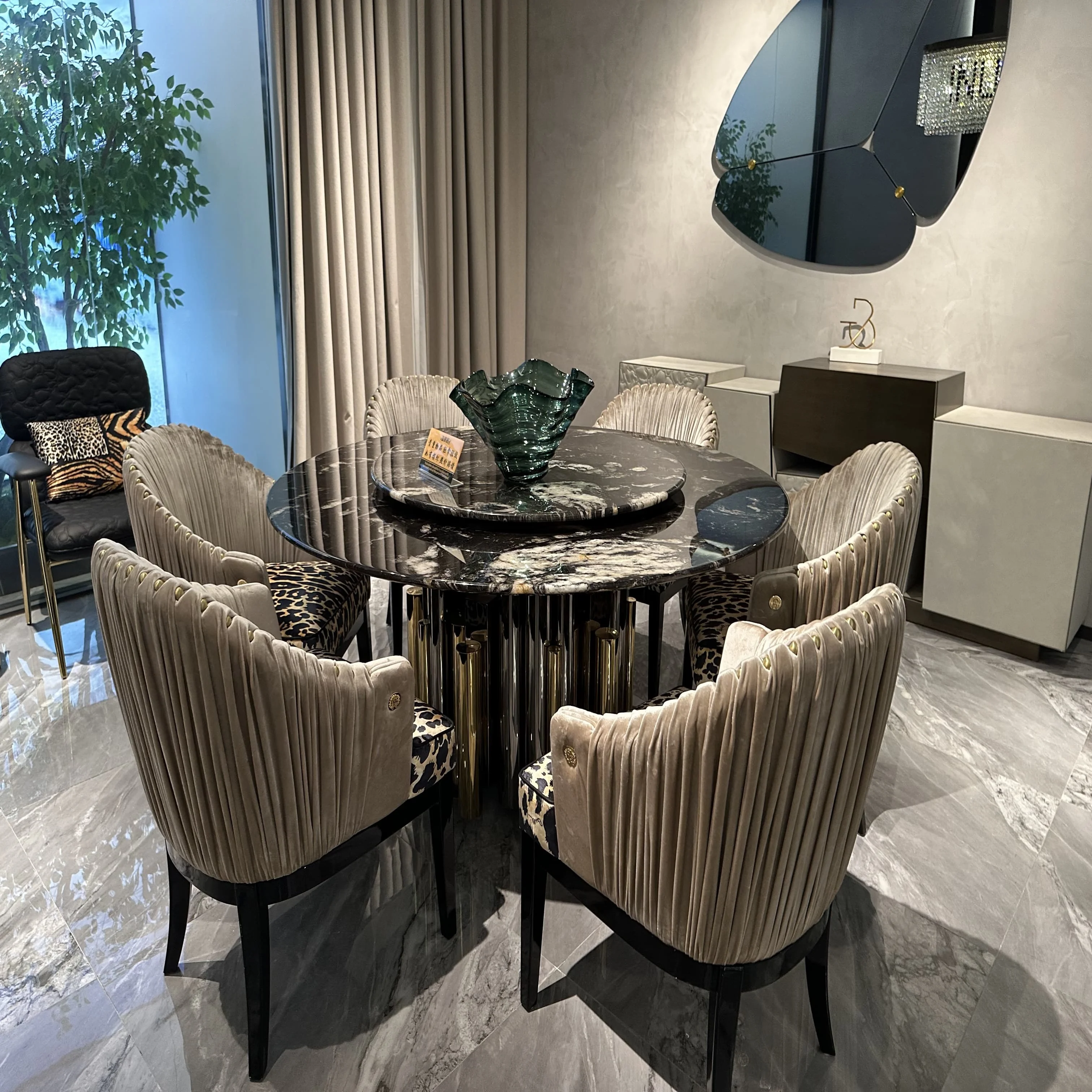 Stainless steel home furniture stone material villa assembly can be customized 6 modern luxury high-end dining table set
