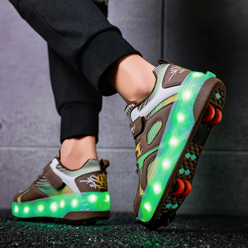 Sapatos masculinos com rodas sapatos de patins para caminhada diária presente das crianças patins de velocidade tênis de corrida com 4 rodas