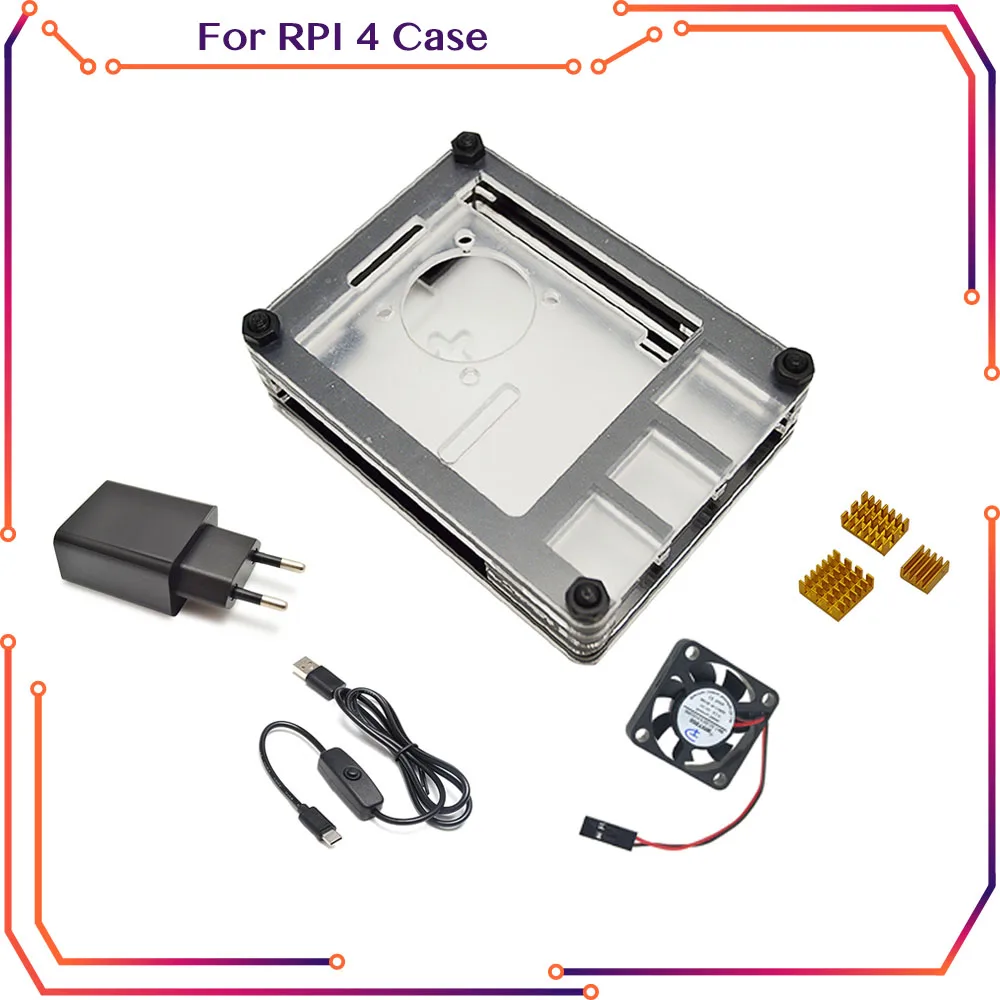 

Raspberry Pi 4 чехол kit с радиатором, охлаждающим вентилятором и USB-кабелем типа c с переключателем ВКЛ./ВЫКЛ. И источником питания RPI107