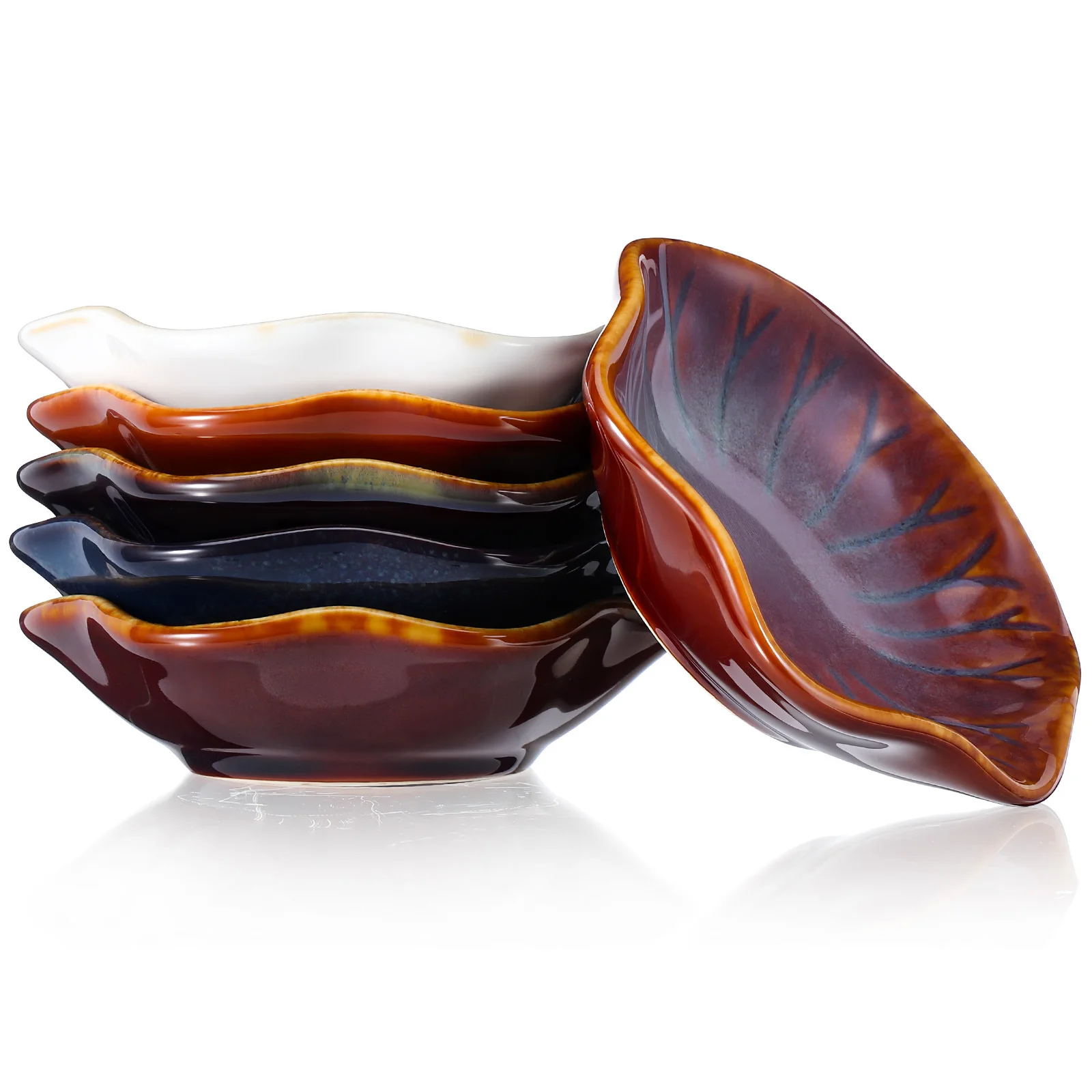 

6Pcs Small Ceramic Serving Bowls Kiln Effect Finish Japanese Design Dipping Plates for Condiments Appetizers Side Dishes