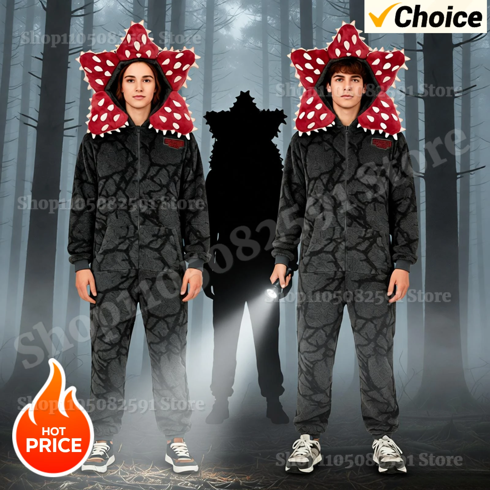 

Halloween&Christmas ST5 Onesie Pajama Set - Flannel Fabric with Demogorgon Adult Kids Matching Family for Cozy Holiday Nights