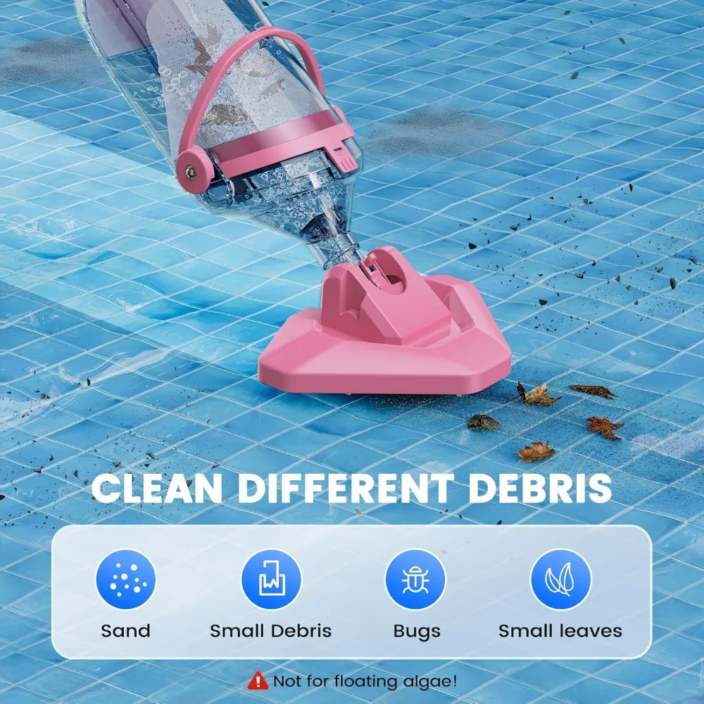 Pool Vacuum for Above Ground Pool with a Telescopic Pole, Running time up to 1H, T403 Handheld Rechargeable Pool Cleaner with Po