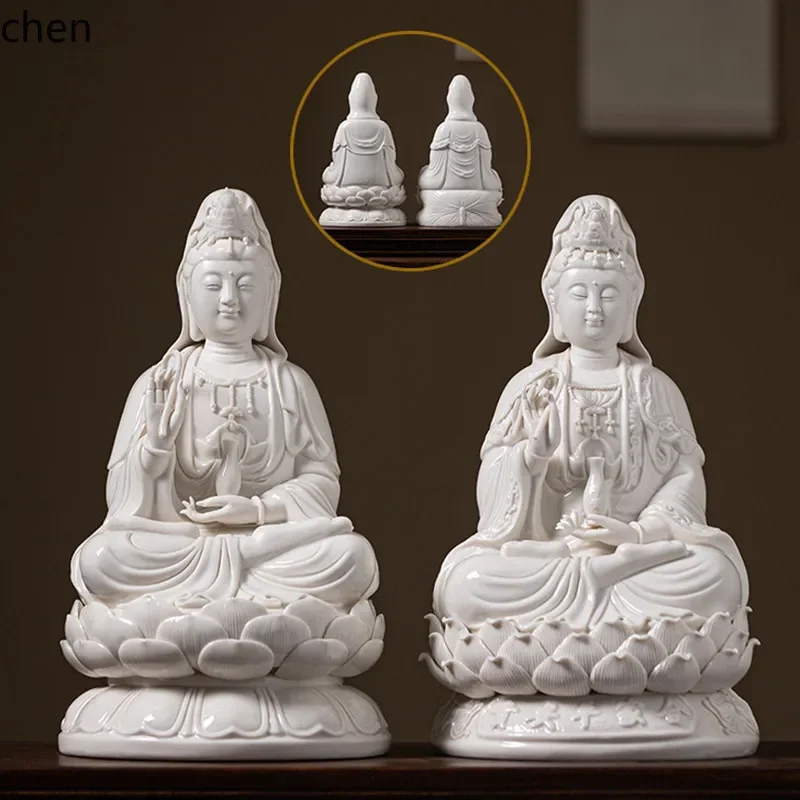 FX-22  ceramic large sitting lotus   buddha statue for home decoration lamp circle dehua white porcelain   statue