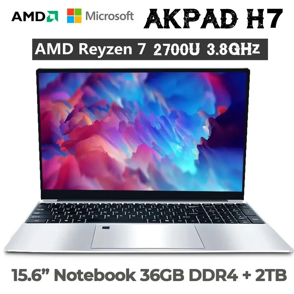 AKPAD AMD Laptop Ryzen 7 2700U, 36GB RAM, 2TB SSD, Metal Body, Bluetooth, Windows 11 Pro, Portable Gaming IPS Laptop