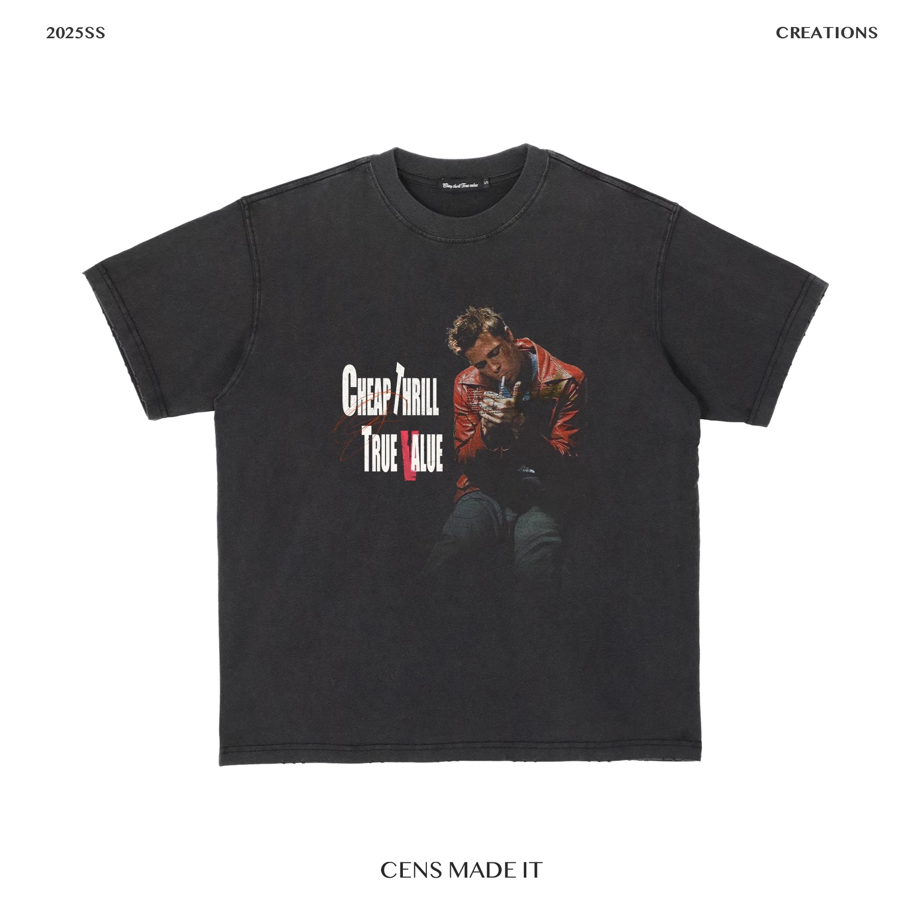 

2025 Fight Club Print Vintage Washed and Aged American Short-sleeved Boxy Style T-shirt, High-quality Luxury Brand