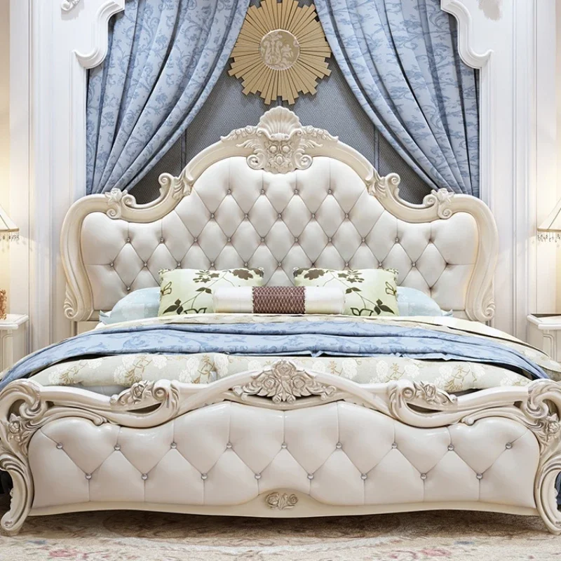 

Storage High End Double Bed Pretty Princess Leather Luxury Headboard Twin Bed Frame Wood Elegant Cama De Casal Furniture
