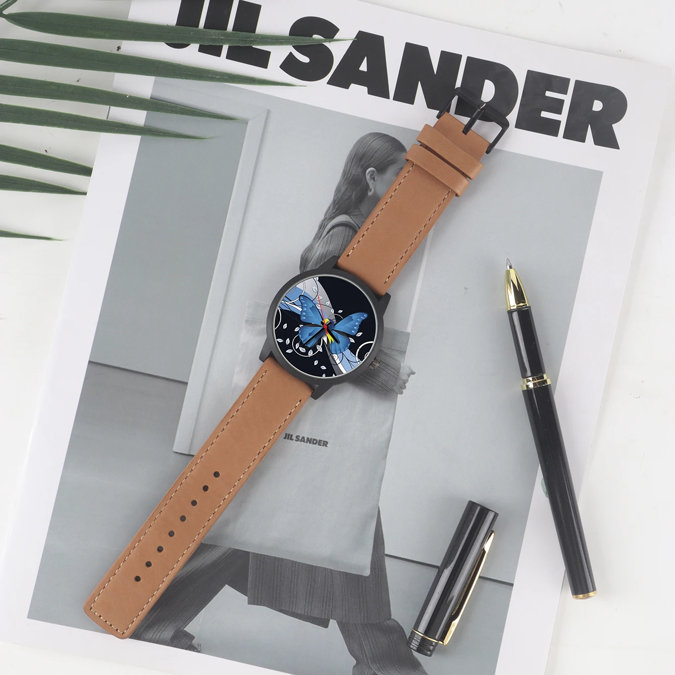 2024 Customize Quartz Wrist Men's Watch 3Hands Blue Butterfly Design  AIDS LOGO Scarves Gift Souvenir