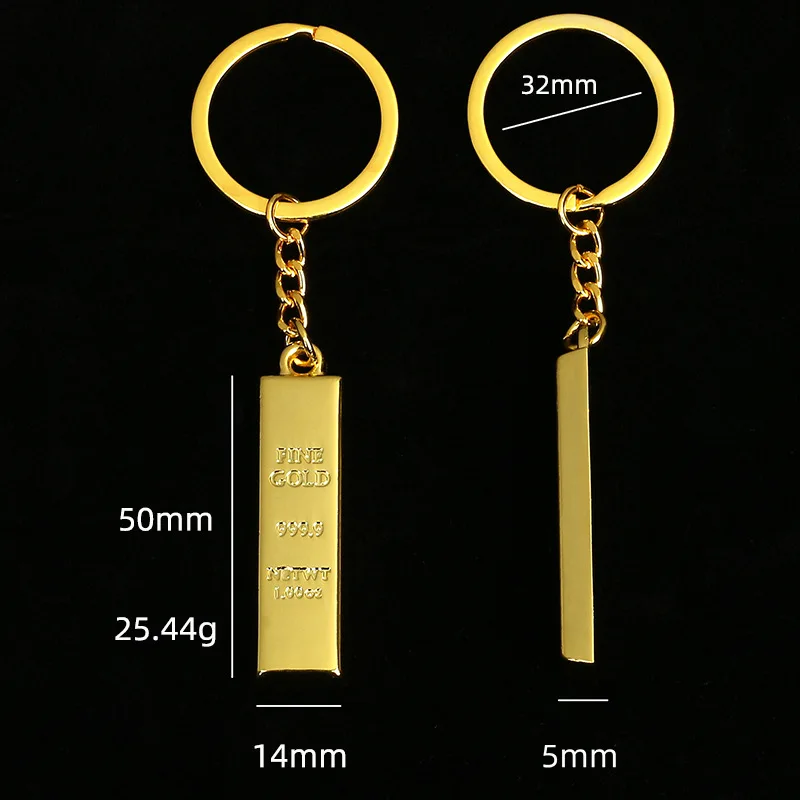 Cute Gold Zinc Alloy Rectangular Keychain Luxury Mini Gold-color Bar Shaped Key Rings Fashion Imitation Golden Key Pendant Gifts