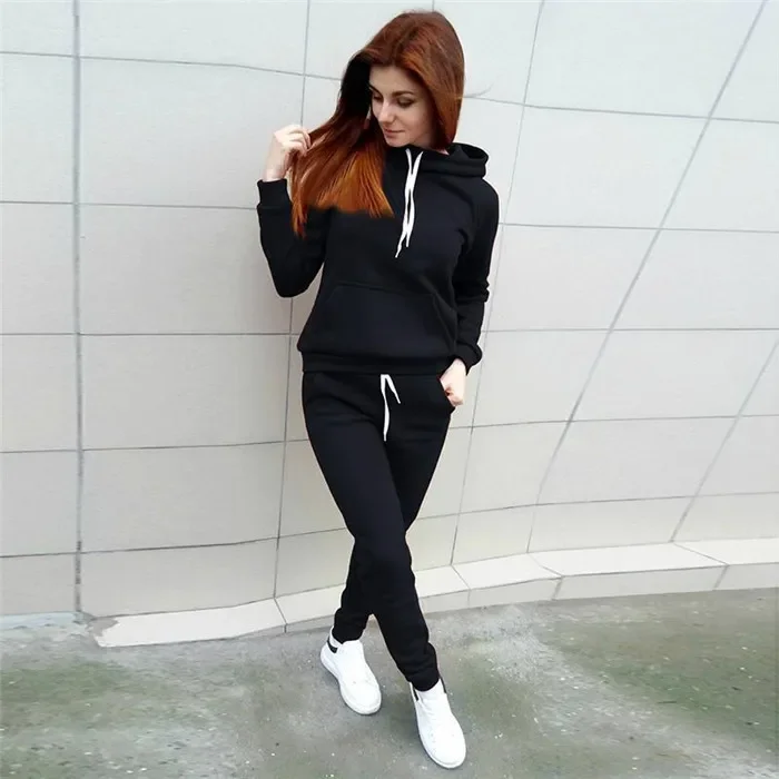 Solid Women Tracksuit Casual Hoodies Sweatshirt Pant Set Lounge Wear Sport Suit 2PCS Autumn Winter Clothes Clothes for Women