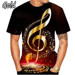 Newest Fashion Men's Short Sleeve 3D Piano Musical Note Printed T Shirt Casual Pullovers Hip Hop Tee