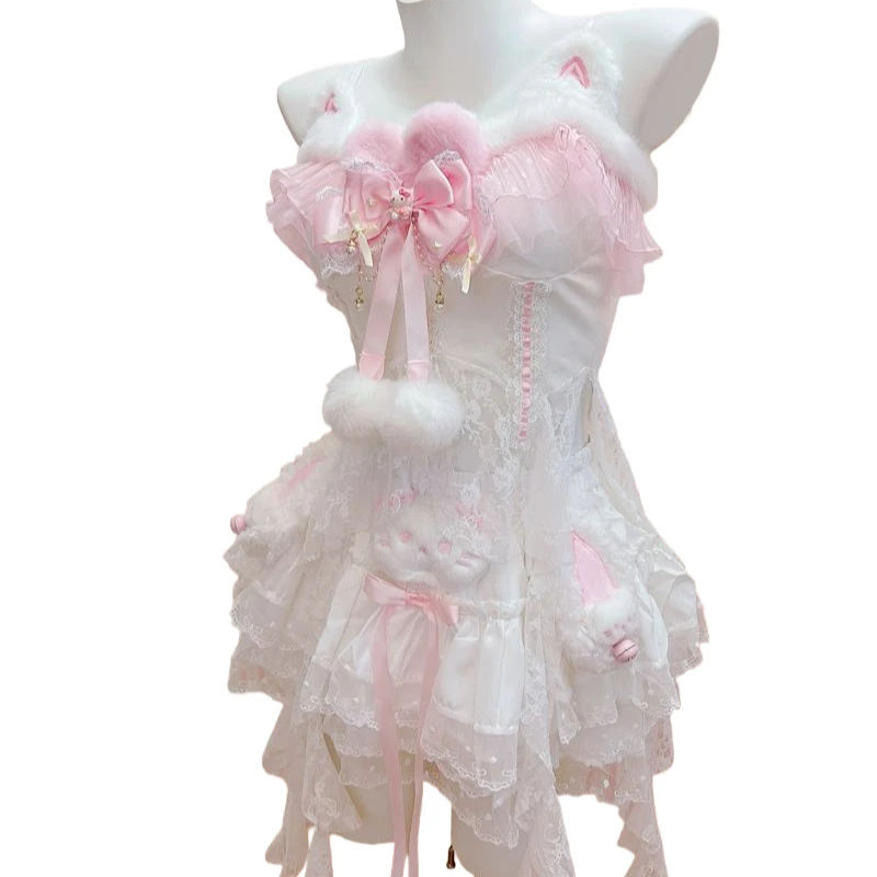 

Милый укороченный топ HelloKitty с кружевной отделкой и бантами, украшение, милый и слинг с открытыми плечами, стиль Лолиты, эстетичная антибликовая короткая юбка