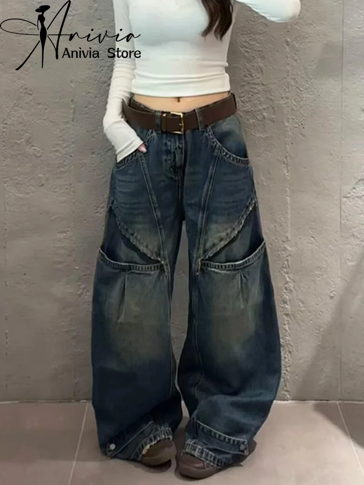 

Women‘s Y2k Blue Jeans Cargo Baggy Aesthetic Oversize Vintage Pants Harajuku Streetwear 2000s Trashy Denim Trousers Clothing