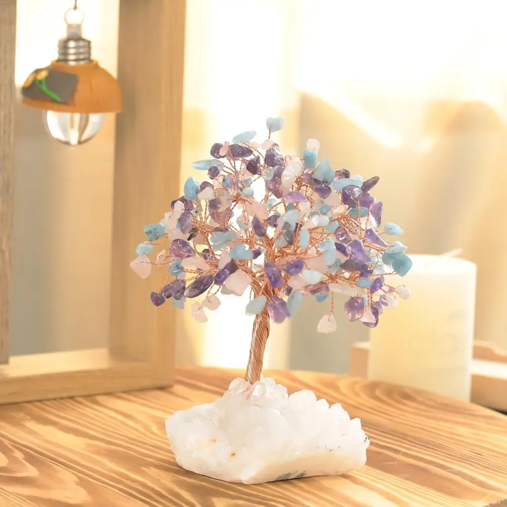 Natural Crystal Money Tree With Rock Quartz Cluster Base Fengshui Decoration For Luck Wealth Room Decor Office Ornaments