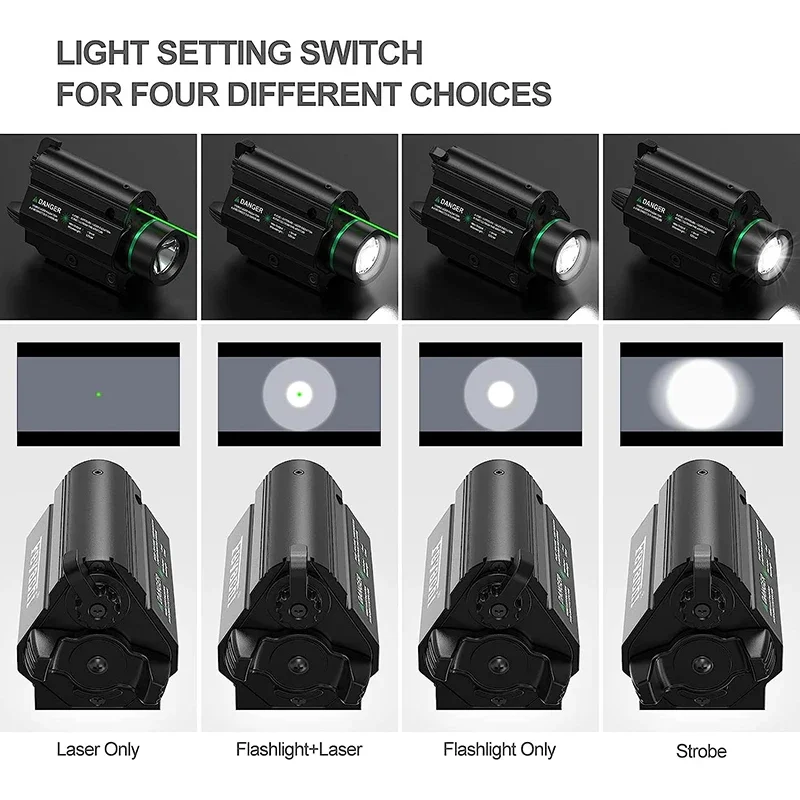 Richfire Rechargeable Weapon Light Flashlight 1000LM Green/Red Laser Light Combo LED with Picatinny Rail Mount for Pistol Rifle