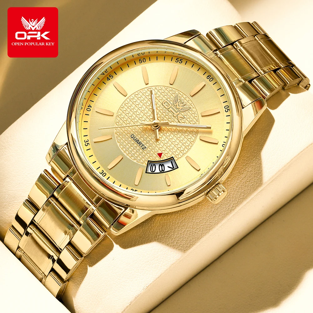 OPK 6028 Gold Watches Stainless steel Business Leisure Waterproof luminous Watch for Men