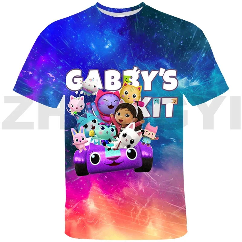 New Summer Gabbys Dollhouse Children T-shirt Kawaii Gabby's Doll House Anime Short Sleeve Cartoon Casual Clothes Girls Top Tees