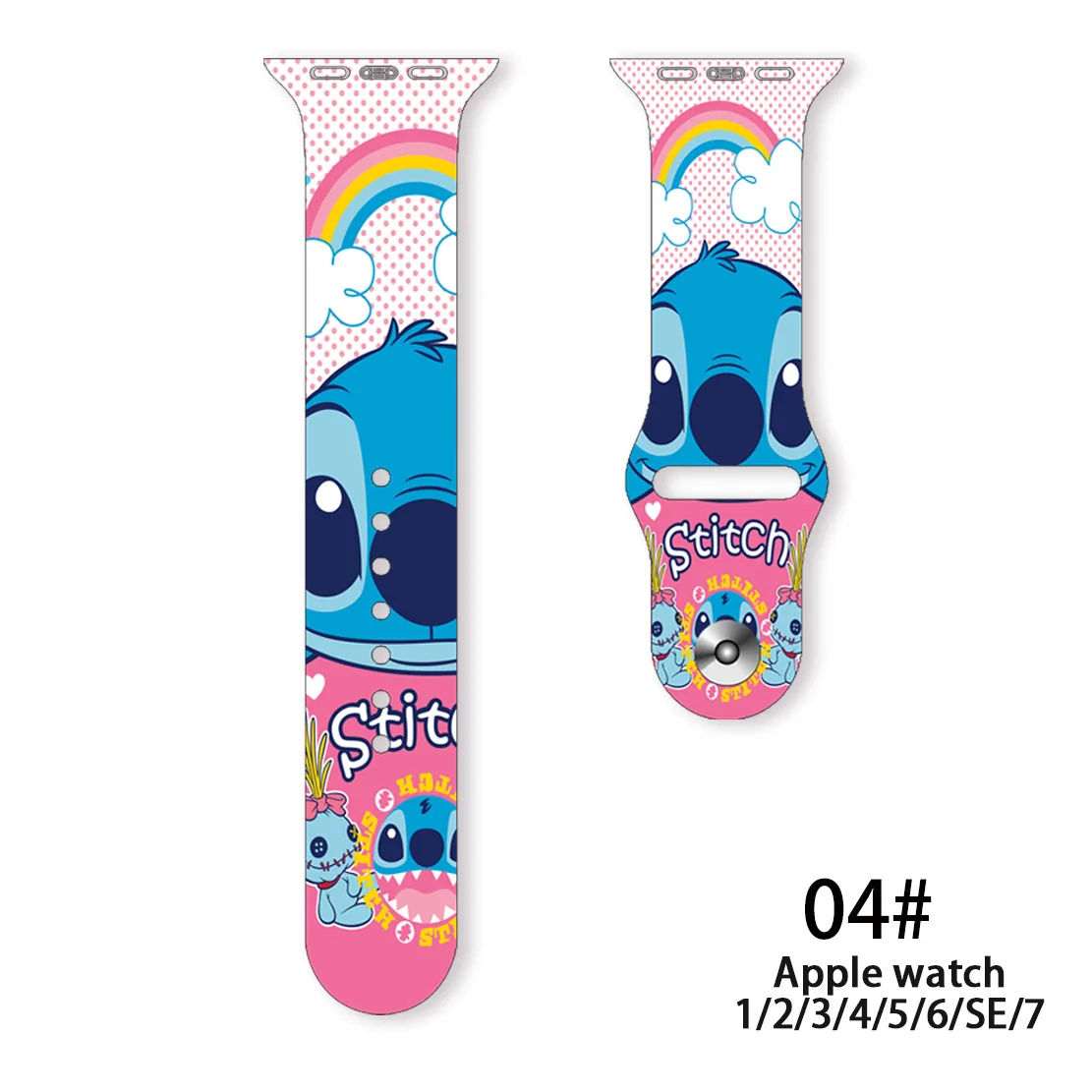 Disney Stitch Apple Watch Strap for Iwatch1/2/3/4/5/6/7se Watch Print Silicone Watch Replacement Watchband 38mm 42mm 44mm Gifts