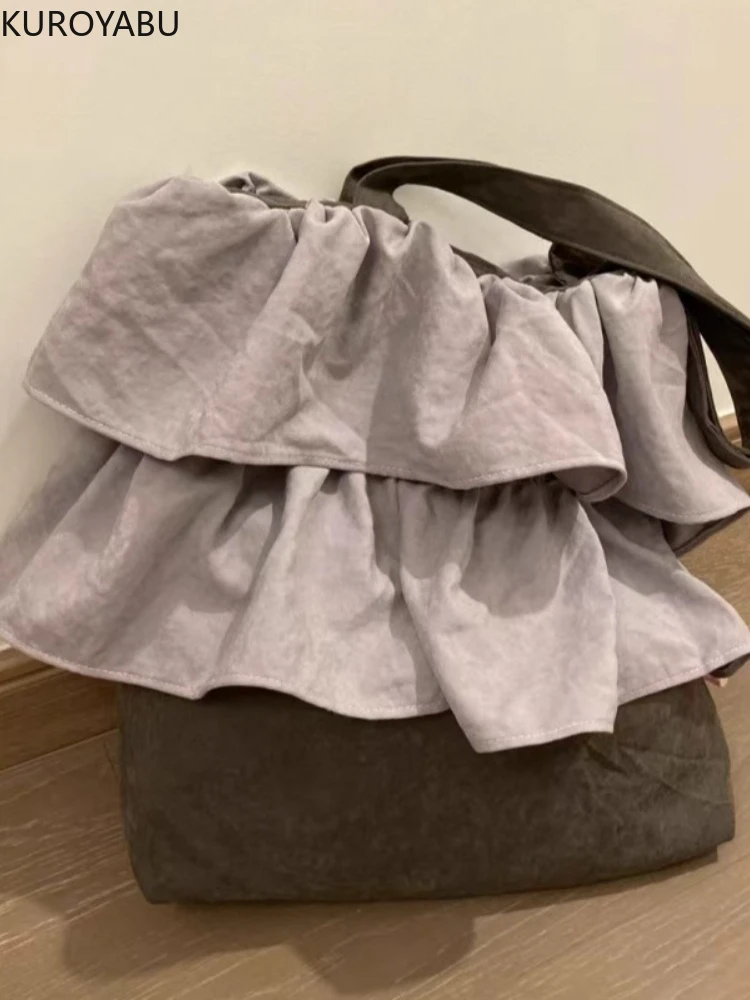 

Contrast Color Ruffled Messenger Bag for Women Hot Girls Casual Crossbody Bags Female Large Capacity Harajuku Y2k Bag Aesthetic
