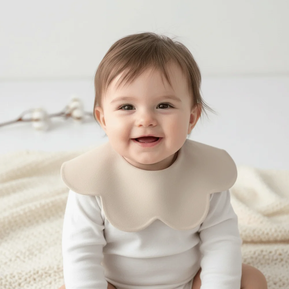 

Solid Color Baby Feeding Bib Double-sided Wearing Petal Design Drool Burp Cloth Comfortable Soft Cotton Cotton Saliva Towel