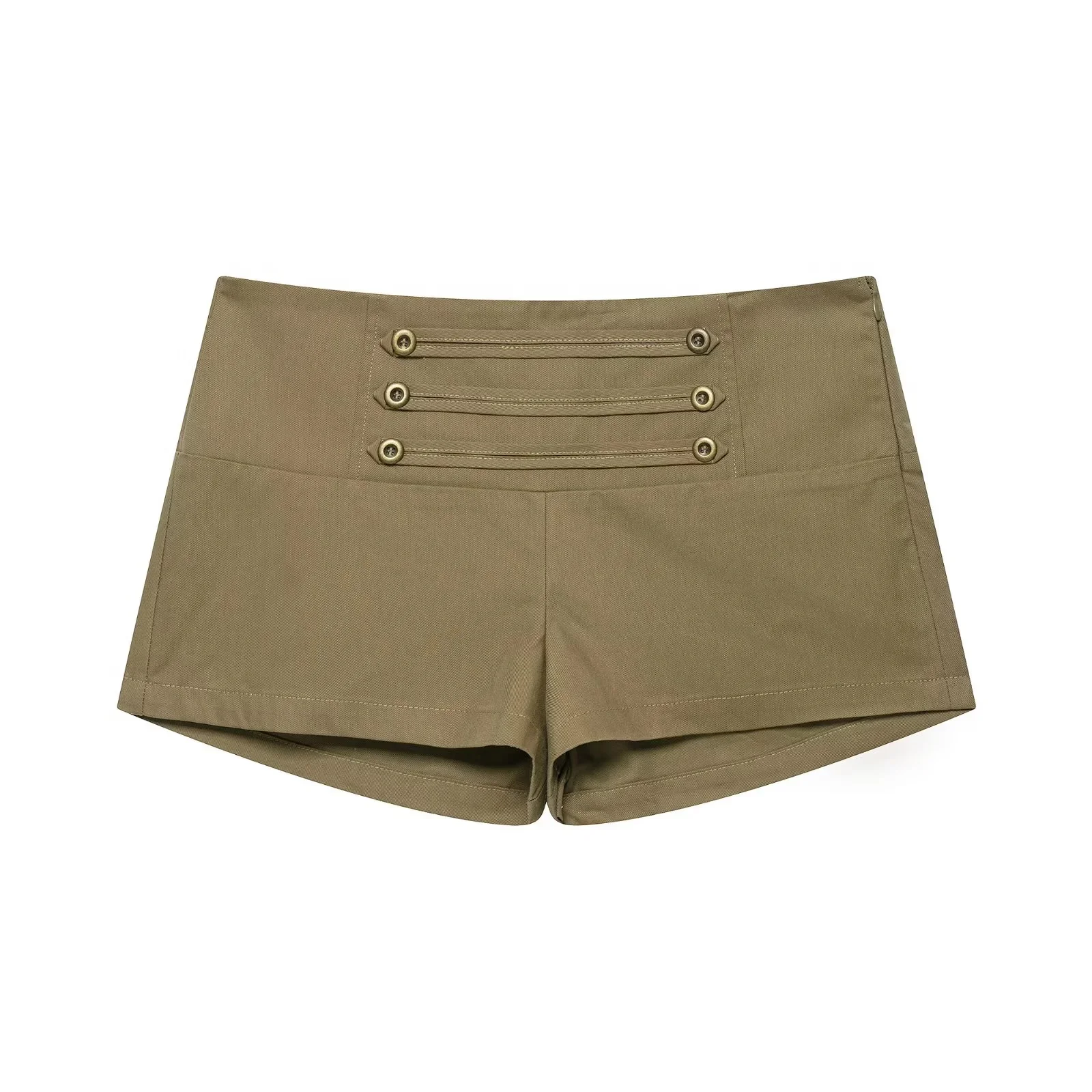KONDALA Damen Vintage Trendy Shorts-Set mit Knöpfen, O-Ausschnitt, ärmellosem Reißverschluss-Top und Mini-Shorts – Neue Mode 2026 Sommer Casual Damen-Set – Detail 13