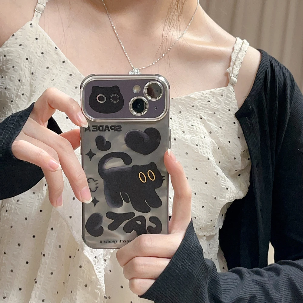 For iPhone 15 ProMax Case Luxury Cute Black Love Cat Phone Case For iPhone 14 13 12 11 Pro Max Shockproof Cover