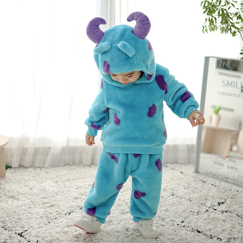 Toddler Girl Boy Halloween Costume Long Sleeve Plush Hooded Sweatshirts Pants Set Funny Monster Cosplay Outfits