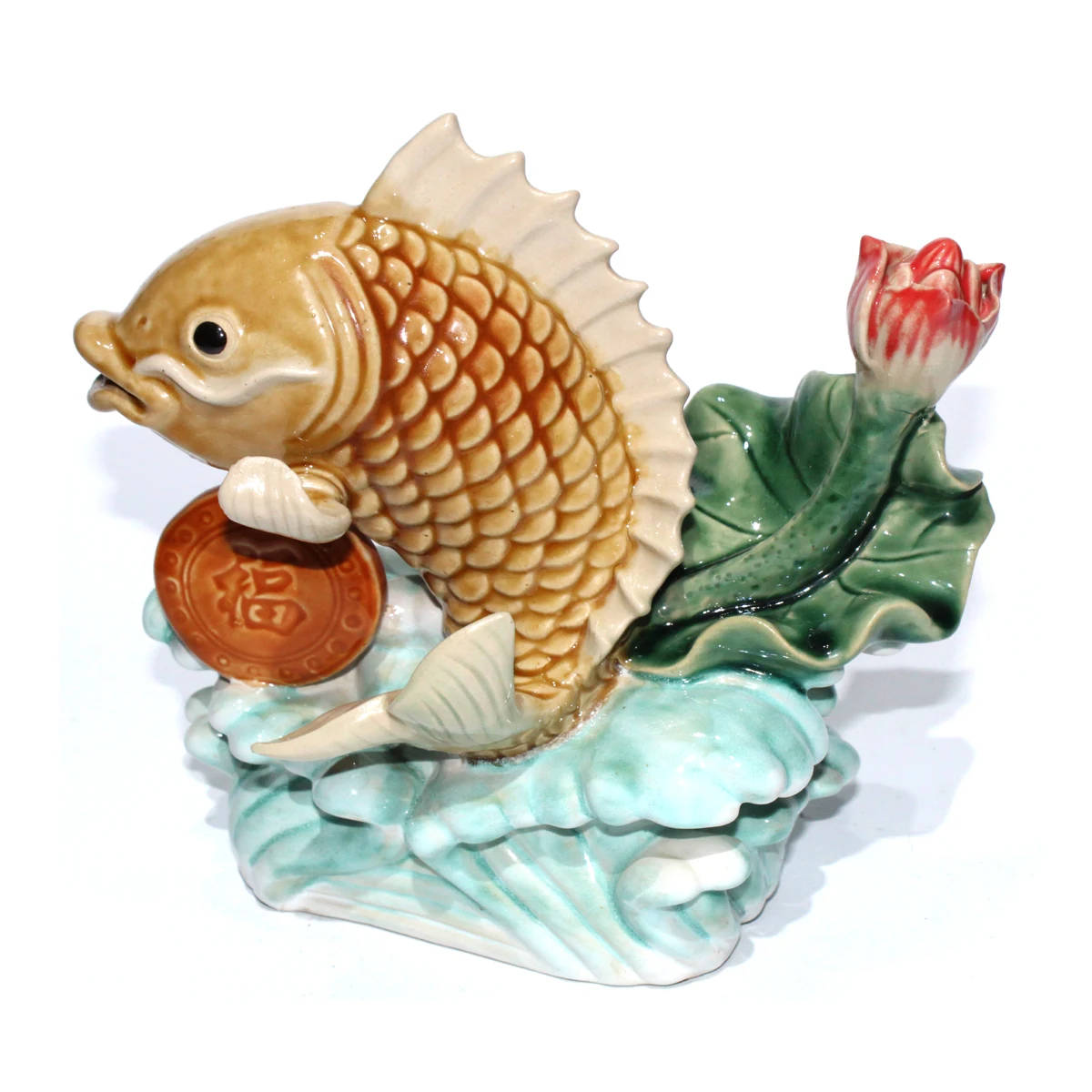 Decoration of Chinese porcelain Lily & Carp Statue Ceramic Figure---Shiwan Kiln