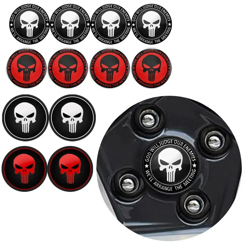 

4Pcs 56mm Car Wheel Center Hub Caps Cover Emblem Punisher Skull Logo Universal Aluminum Stickers Auto Styling Tire Accessories