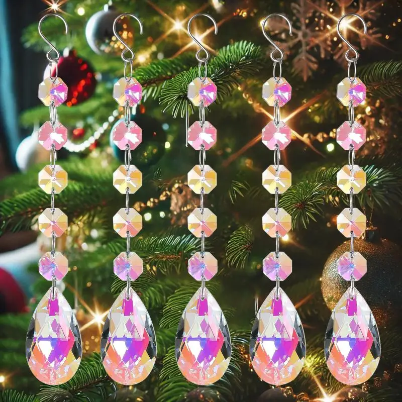 Christmas Five Octagonal Beads Pendant Sunshine Catcher Colorful Christmas Tree Wedding Gardening Decoration Pendant Wholesale