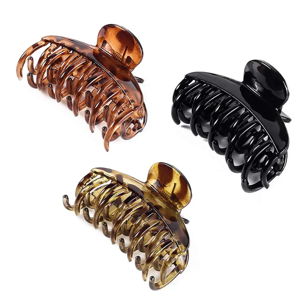 

3 Pcs 2.5 Inch Tortoise Shell Hair Claw Clips Double Row Teeth for Women Thick Medium Thin Hair