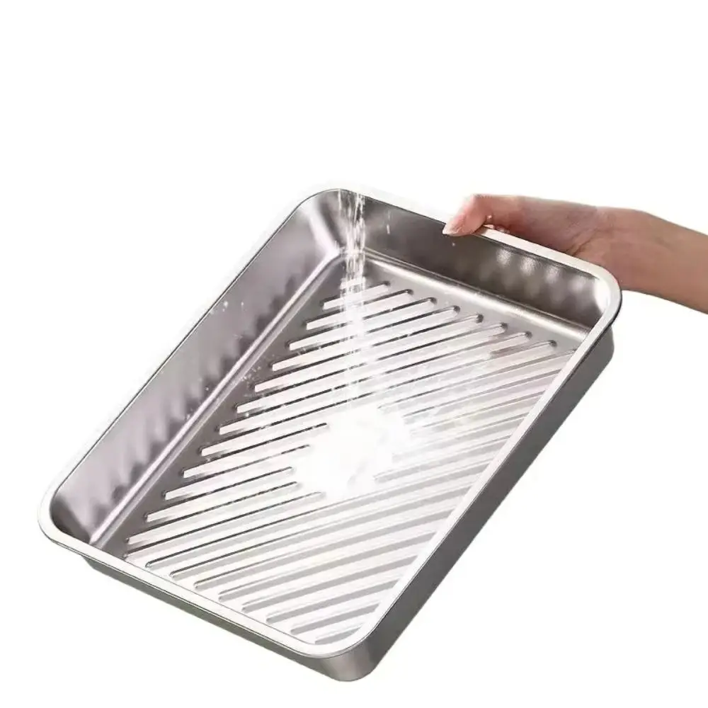 

3Pcs Stainless Steel Dumpling Storage Box with Lid Fresh-Keeping Food Storage Tray Rectangular Refrigerator Organizer