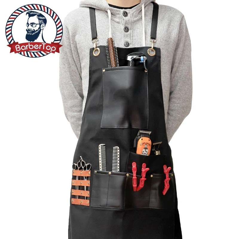 

NEW Leather Hairdressing Shawl Barber Artist Apron Salon Hairdresser Cape with Pockets Waterproof Restaurant Work Cloth