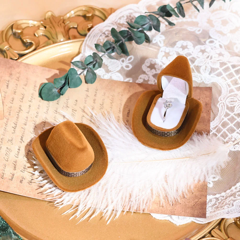 Dangle Earrings Cowboy Hat Box Wedding Case Gift Container Engagement Boxes for Proposal Light Brown Cups Travel