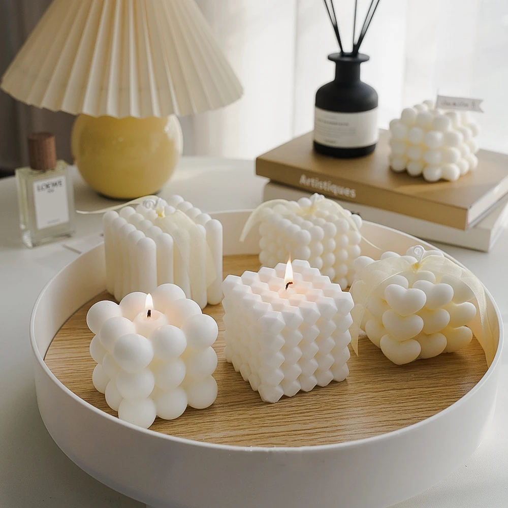 Creative Home Souvenirs Ins Rubik\'s Cube Scented Candles Soy Wax White Geometric Aromatherapy Candles Home Decoration Ornaments