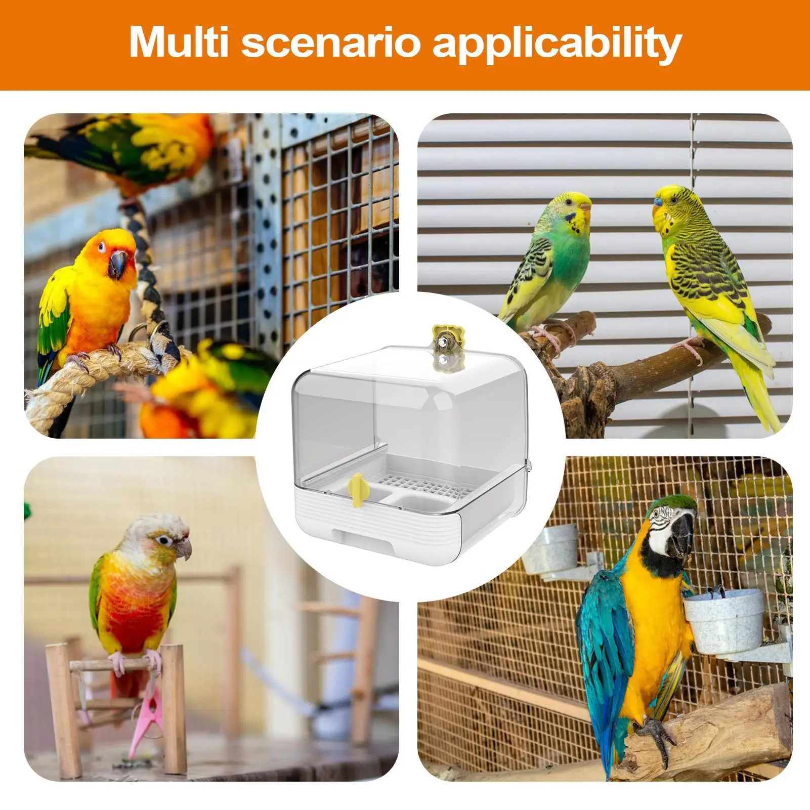 

Bird Bath For Cage Pull-out Cockatiel Feeder Transparent 2 In 1 Bowl Quick Cleaning For Indoors Inside Or Outdoors On Deck