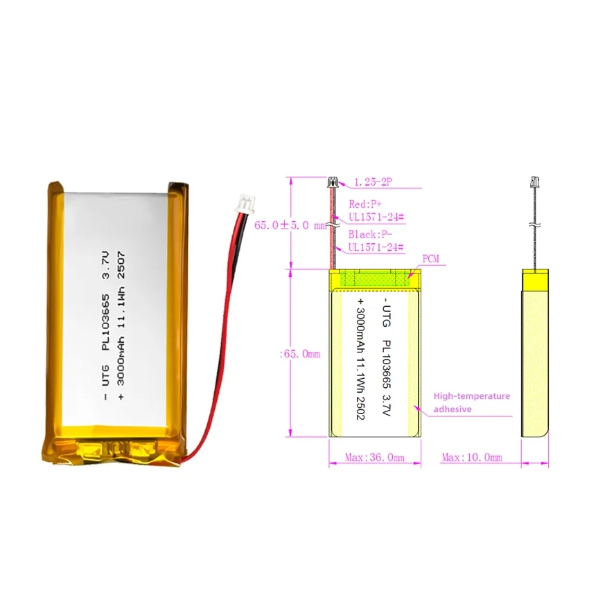 800mAh 3000mAh 3.7V Polymer Lithium Battery 802540 852540 with 1.25-2P Terminal for Heltec Lora Board WIFI Kit image 4