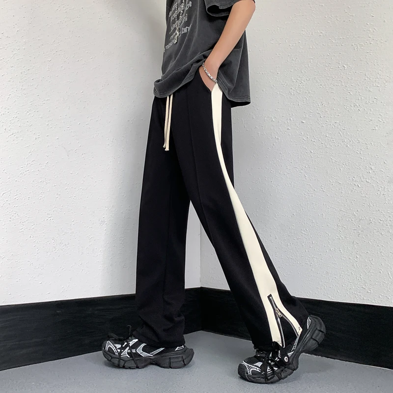 American Vintage Striped Fashionable Loose Zipper Casual Pants Men High Street Vibe Youthful Vitality Male Teen All-match Chic