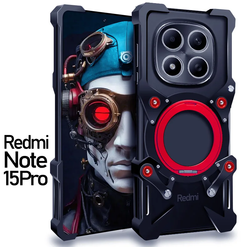 

Luxury Hollow Metal Case For Xiaomi Redmi note 15 Cover Redmi note 15 Pro+ Aluminum Bumper Built-in 360° Bracket With Protector