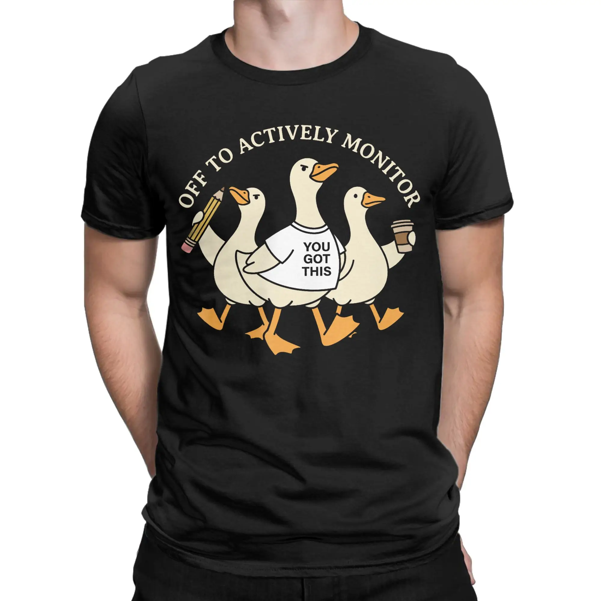 Men's Off to Actively Monitor Teacher Testing Day Goose T Shirts Cotton Clothing Short Sleeve O Neck Tee Shirt Printed T-Shirts